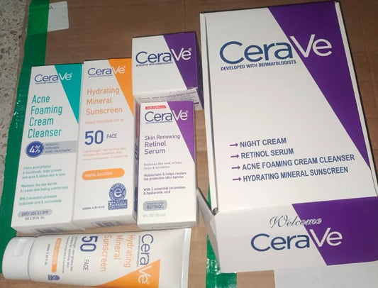 Cerave 4 In 1 Skincare Kit Night Cream, Sunblock, Cleanser & Serum Skincare Facial Kit
